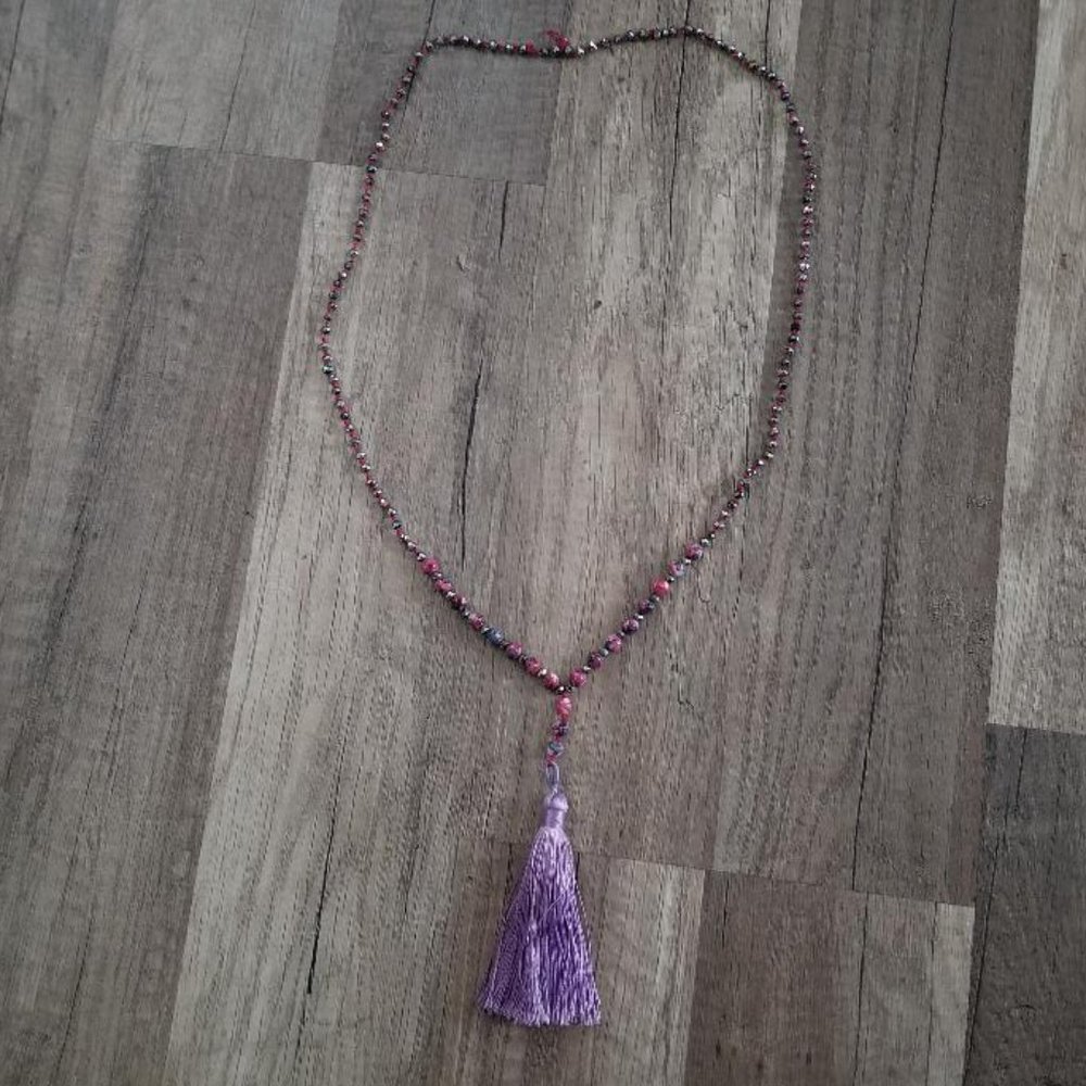 Beaded Necklace w/ Purple Tassel